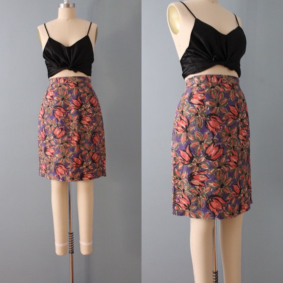 TULIP print mini skirt | rouge pink tulips skirt … - image 1