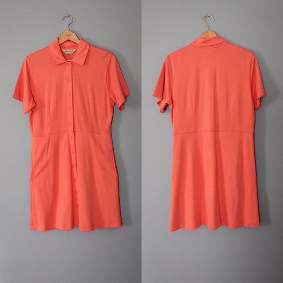 CORAL pink mini dress | Eddie Bauer soft cotton d… - image 2