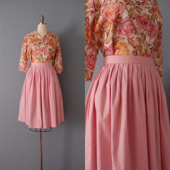 ROSE cotton skirt | 1950s midi skirt | pleated ret