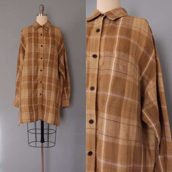 GINGER plaid linen blouse | long linen tunic shirt