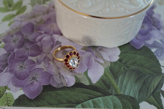 Red Rhinestone statement ring | Teardrop Marquise… - image 3
