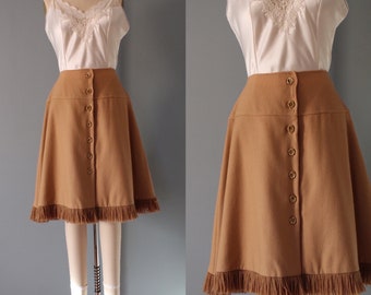 AUBURN wool fringed skirt | button down midi skirt | 70s Beverly Paige skirt