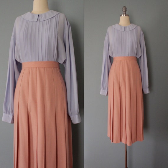 DUSTY rose wool skirt | 1970s pleated maxi skirt |