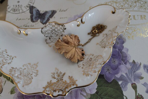 Vintage gold dipped leaf necklace | 12K gold plat… - image 3