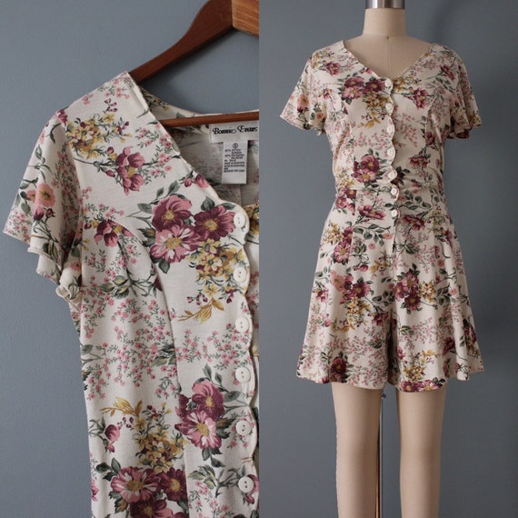 vintage floral romper | 90s Bonnie Evans romper | 