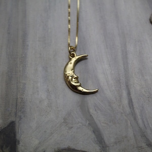 Collana vittoriana con luna / Collana antica Art Nouveau con piccola luna da uomo placcata in oro 14K / Collana con catena a maglie 925