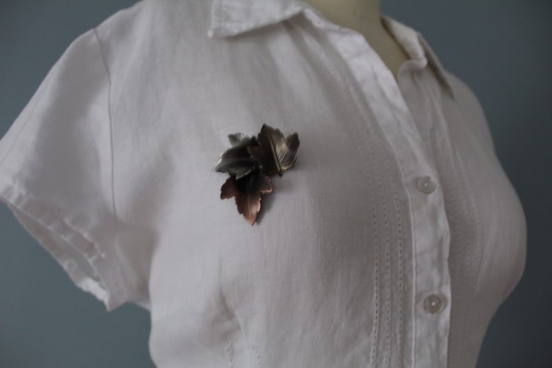 bronze maple leafs brooch three tone leaf brooch AUTUMN leafs brooch