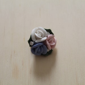 CLAY roses brooch | romantic cottagecore brooch | tiny white blue pink roses brooch