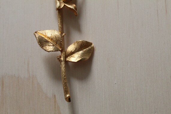 ROSE stem brooch | gold dipped rhinestone rose br… - image 5