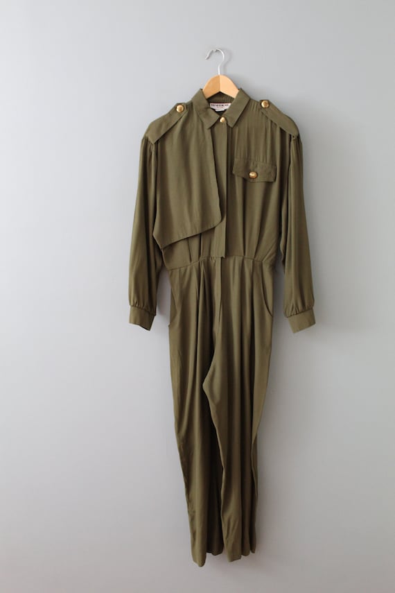 MOSS green jumpsuit | 1980s long sleeve jumpsuit … - image 2