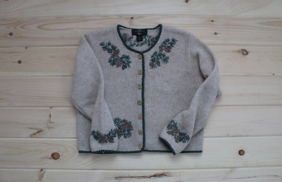 PINECONES wool cardigan | beige embroidered pine … - image 2