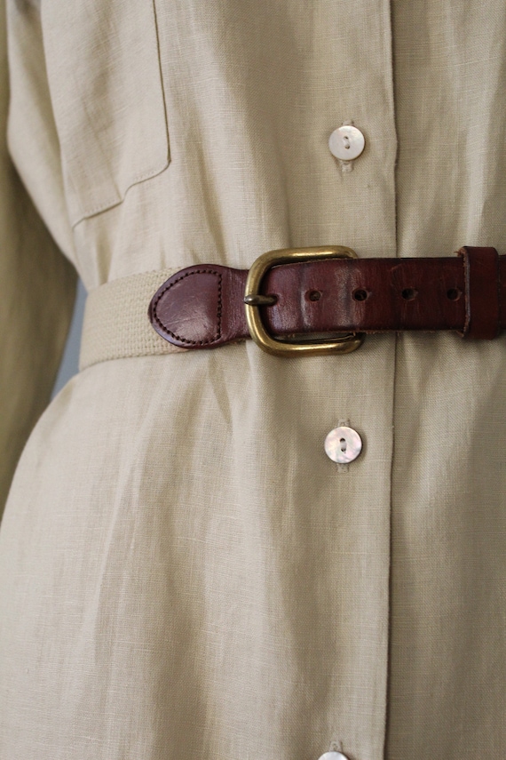 WHISKEY brown leather belt | 70s soft woven beige 