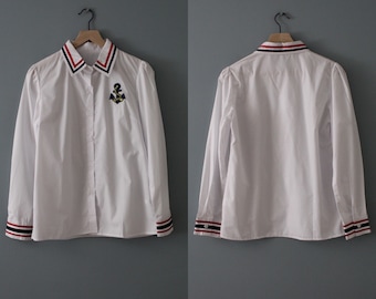 ANCHOR patch blouse | white cotton blouse | nautical sailor white chemise