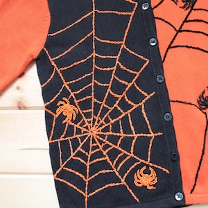 BEADED Spiders on The Web cardigan | 90s Halloween Spiders cardigan | two tone spider web cardigan