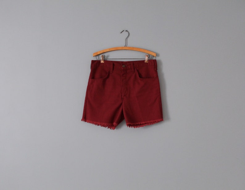 merlot cotton shorts MERLOT red shorts 1970s fringed shorts