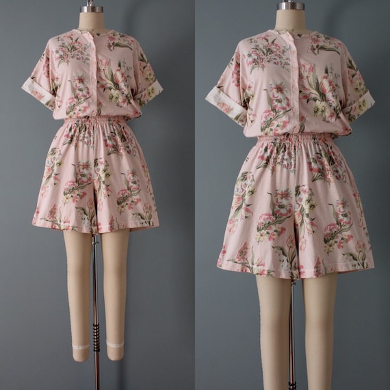 vintage soft cotton romper | spring tulips flower… - image 1