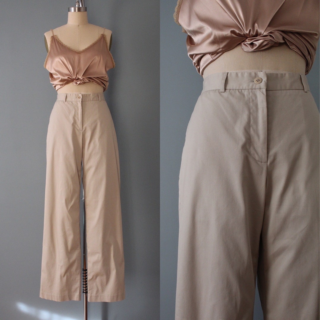 DKNY Women's Button Trim Wide Leg Sailor Pants Beige Size 8