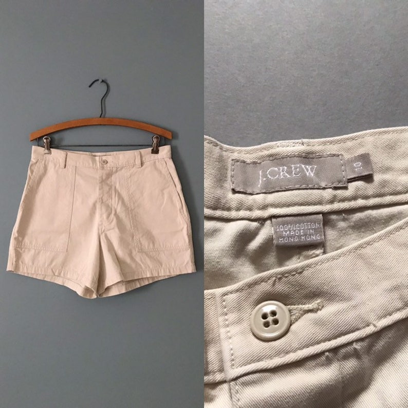 Crew cotton shorts beige gray safari shorts envelope pockets tap shorts 1990s J