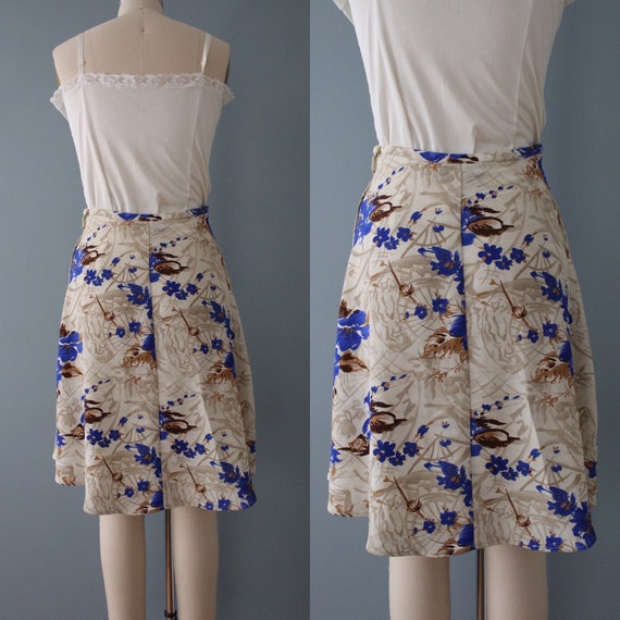 vintage muted floral abstract skater skirt | 90s … - image 8