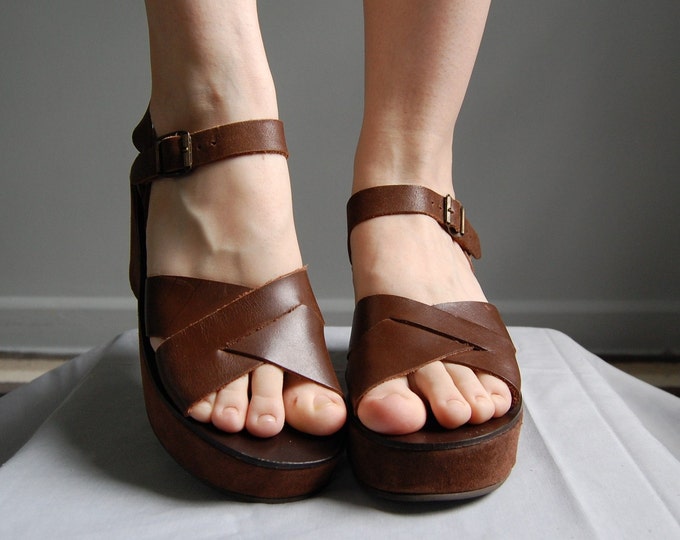 70s CHOCOLATE Brown Leather Platforms 9.5N Etsy