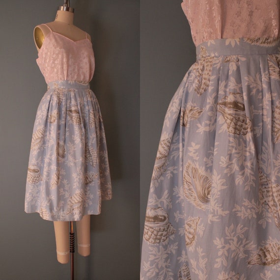 SEASHELLS cotton midi skirt | 1970s cotton flared 