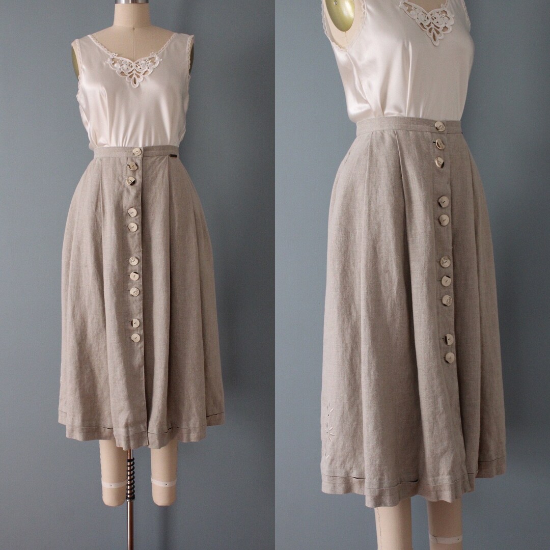 GEIGER Austria Linen Maxi Skirt Full Flared Prairie Bohemian Skirt