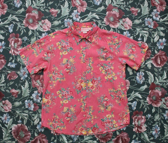 ROUGE pink cotton shirt | cottagecore roses shirt… - image 1