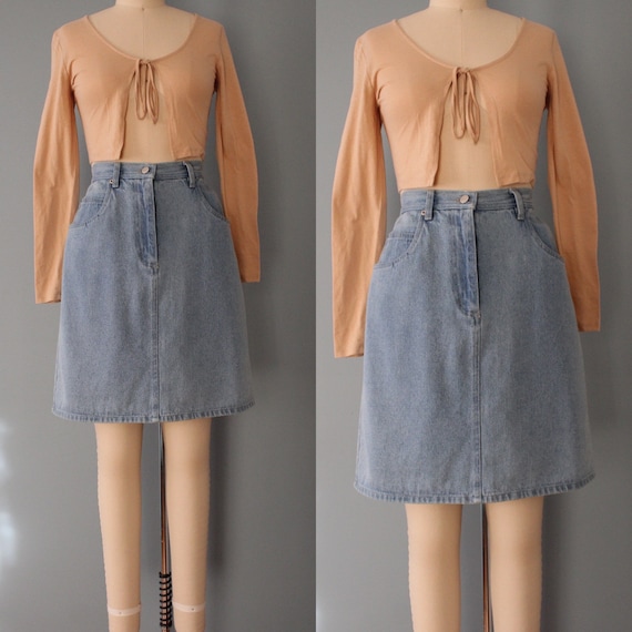 DENIM mini skirt | pale denim mini skirt | 90s Bi… - image 1