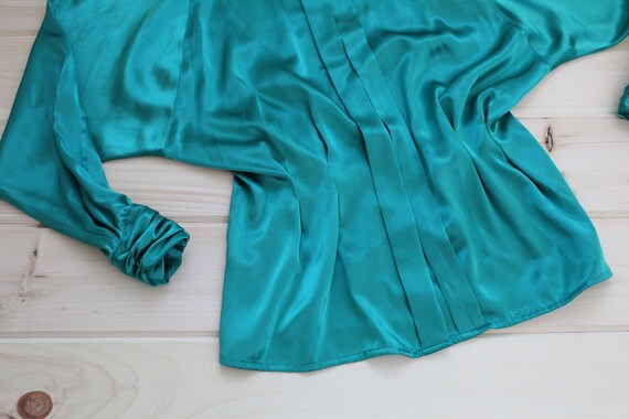 Shamrock green liquid blouse | pleated puff neck … - image 7