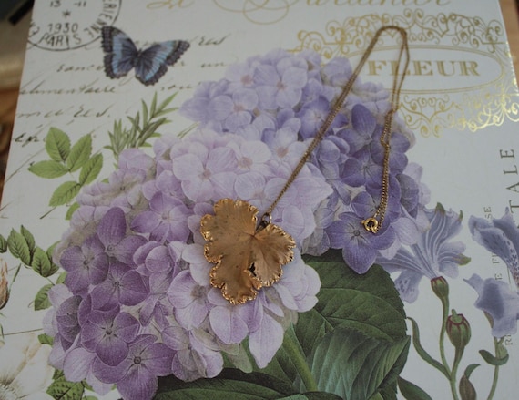 Vintage gold dipped leaf necklace | 12K gold plat… - image 11