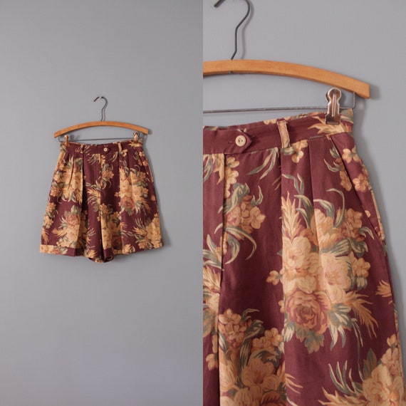 MULBERRY red shorts | botanical linen cuffed short