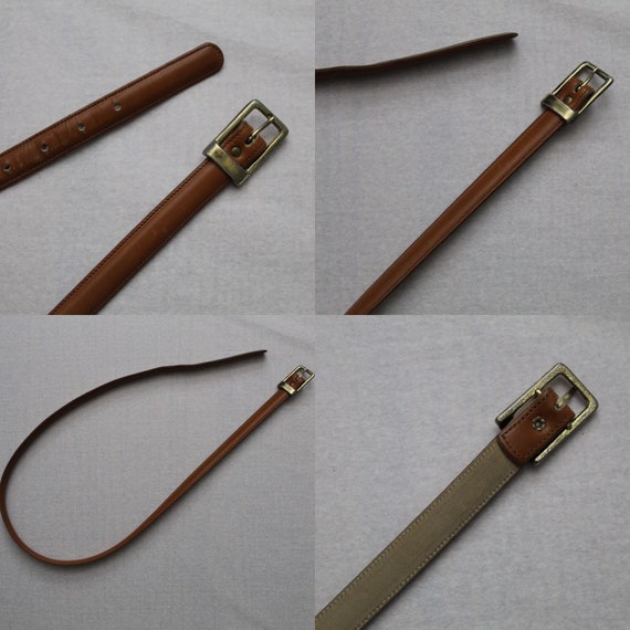 caramel leather belt | 70s golden buckle belt | s… - image 9