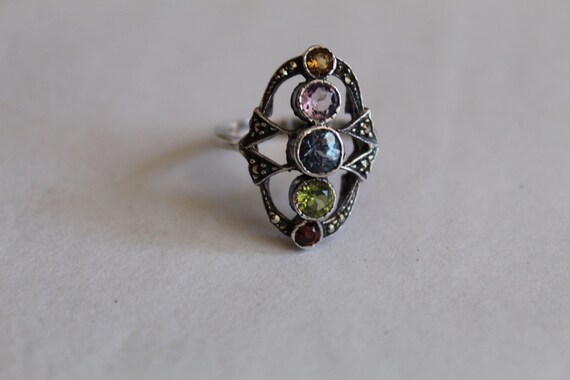 ART DECO multi stone ring | sterling silver ring |