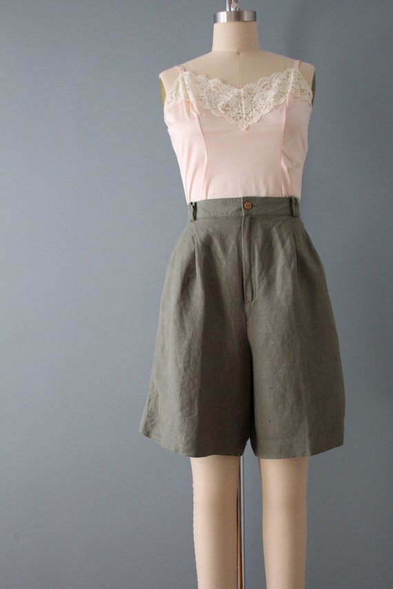 OLIVE green linen shorts | high waisted linen sho… - image 4