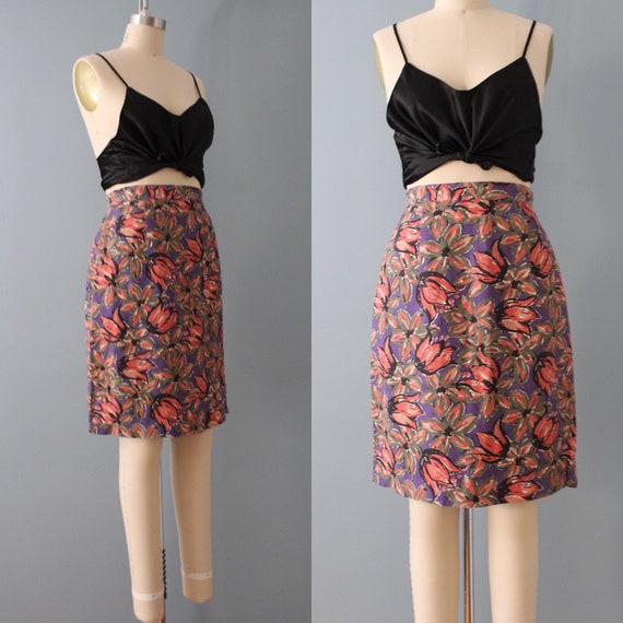 TULIP print mini skirt | rouge pink tulips skirt … - image 2