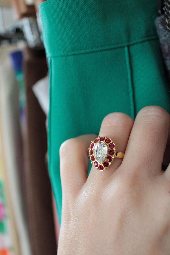 Red Rhinestone statement ring | Teardrop Marquise… - image 10