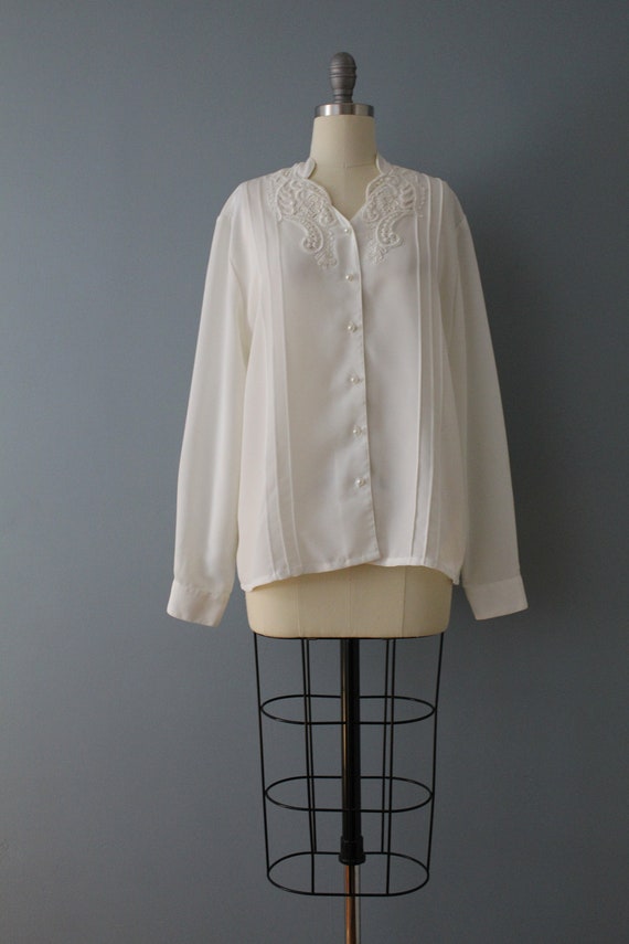 LACE scalloped collar blouse | 90s secretary blou… - image 3