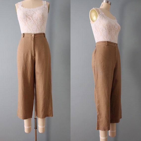 nutmeg linen cropped pants | wide culotte summer … - image 2