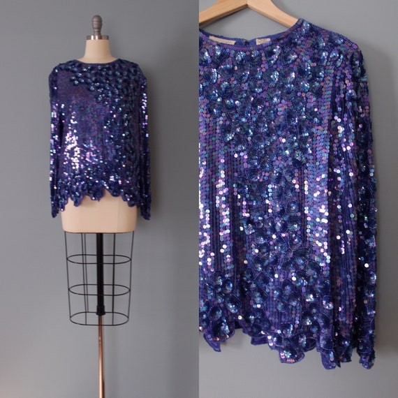 SEQUINED silk blouse | beaded sequined top | sequi