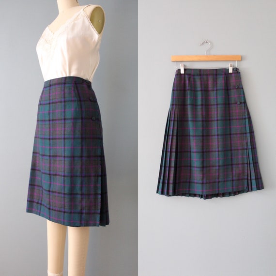 plaid wool kilt skirt | 1970s pleated tartan plai… - image 1