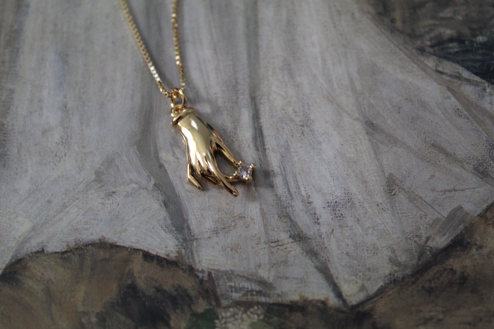 Victorian Hand Charm Necklace 14K Gold Plated Hand Necklace Etsy