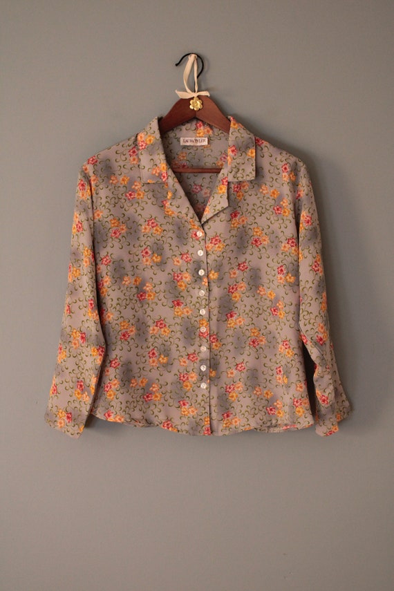 botanical swirl blouse | 90s Laura Tyler cropped … - image 7