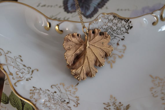 Vintage gold dipped leaf necklace | 12K gold plat… - image 7