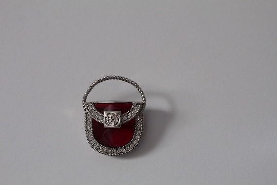 PURSE rhinestone brooch | faceted red cabochon pur