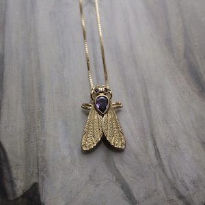 Collier anti-mites victorien | Collier antique Art nouveau en plaqué or 14 carats avec améthystes | Collier chaîne carrée en 925
