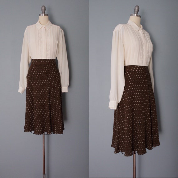 COFFEE brown silk skirt | polka dot skirt | silk m