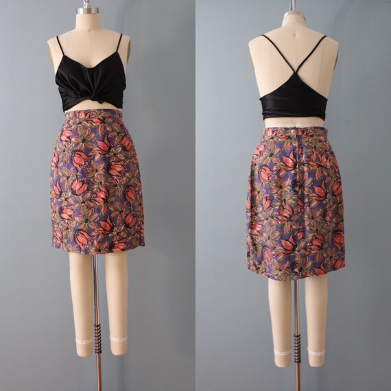 TULIP print mini skirt | rouge pink tulips skirt … - image 7