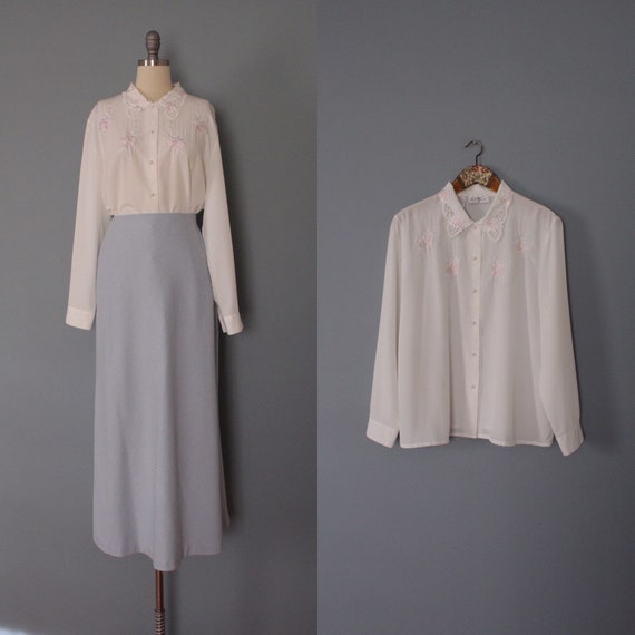 EMBROIDERED lace blouse | bisque white blouse | pa