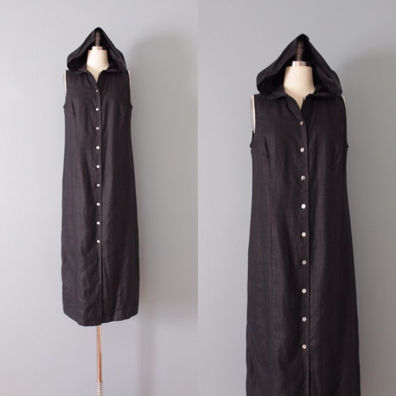 HOODED linen maxi dress