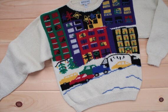 Christmas City cars buildings wool sweater View 3